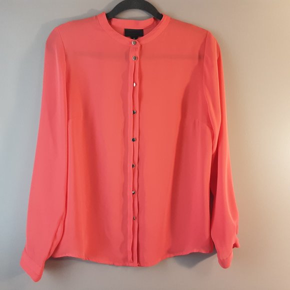 🌞 Worthington Coral Sheer Blouse | Silver Buttons, L - Picture 10 of 12